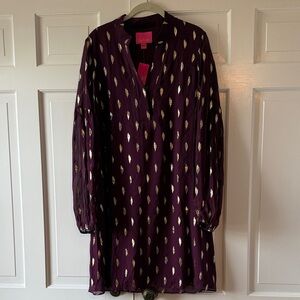 NWT LILLY PULITZER SILK SHEA SHIFT DRESS CABERNET BERRY METALLIC DIAMOND SIZE 12